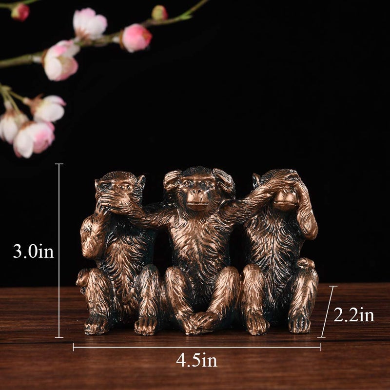 BRASSTAR Three Monkeys Statue See-No Speak-No Hear-No Evil Brown 2.8" Resin Home Office Decoration Gifts PTZD047 - Image 2